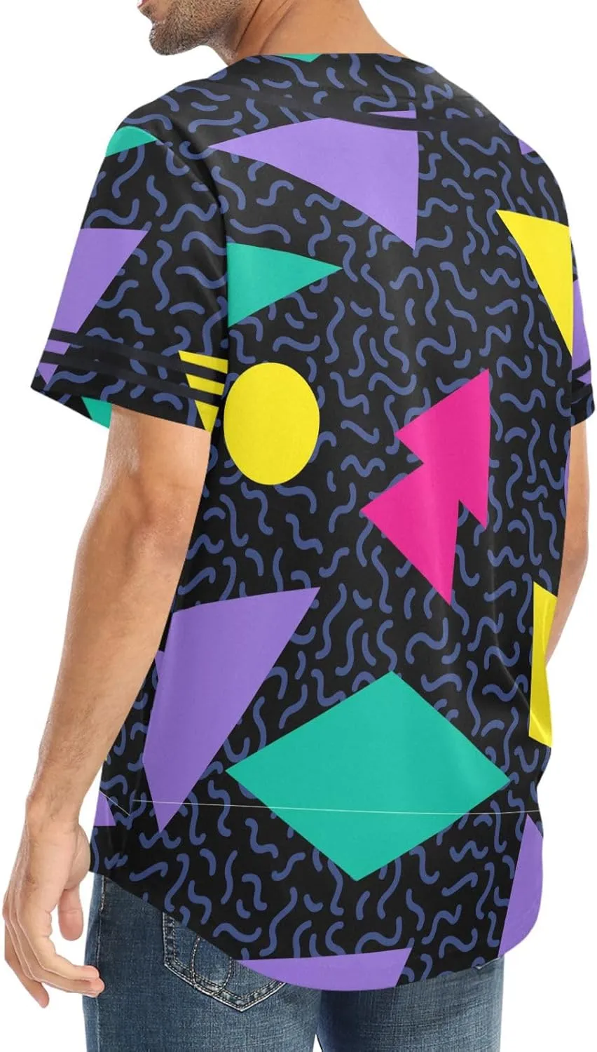Pigsaly Men's Baseball Jersey Eighties Neon Geometric Adult Hipster Hip Hop T Shirts Vintage 90s Fashion Sports Uniform XS