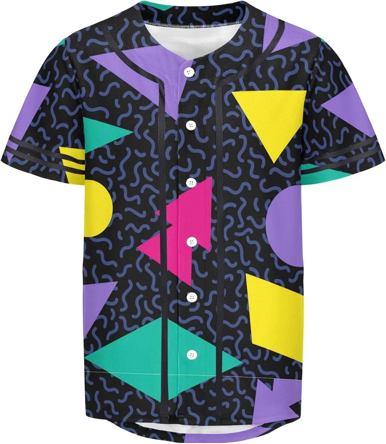 Pigsaly Men's Baseball Jersey Eighties Neon Geometric Adult Hipster Hip Hop T Shirts Vintage 90s Fashion Sports Uniform XS