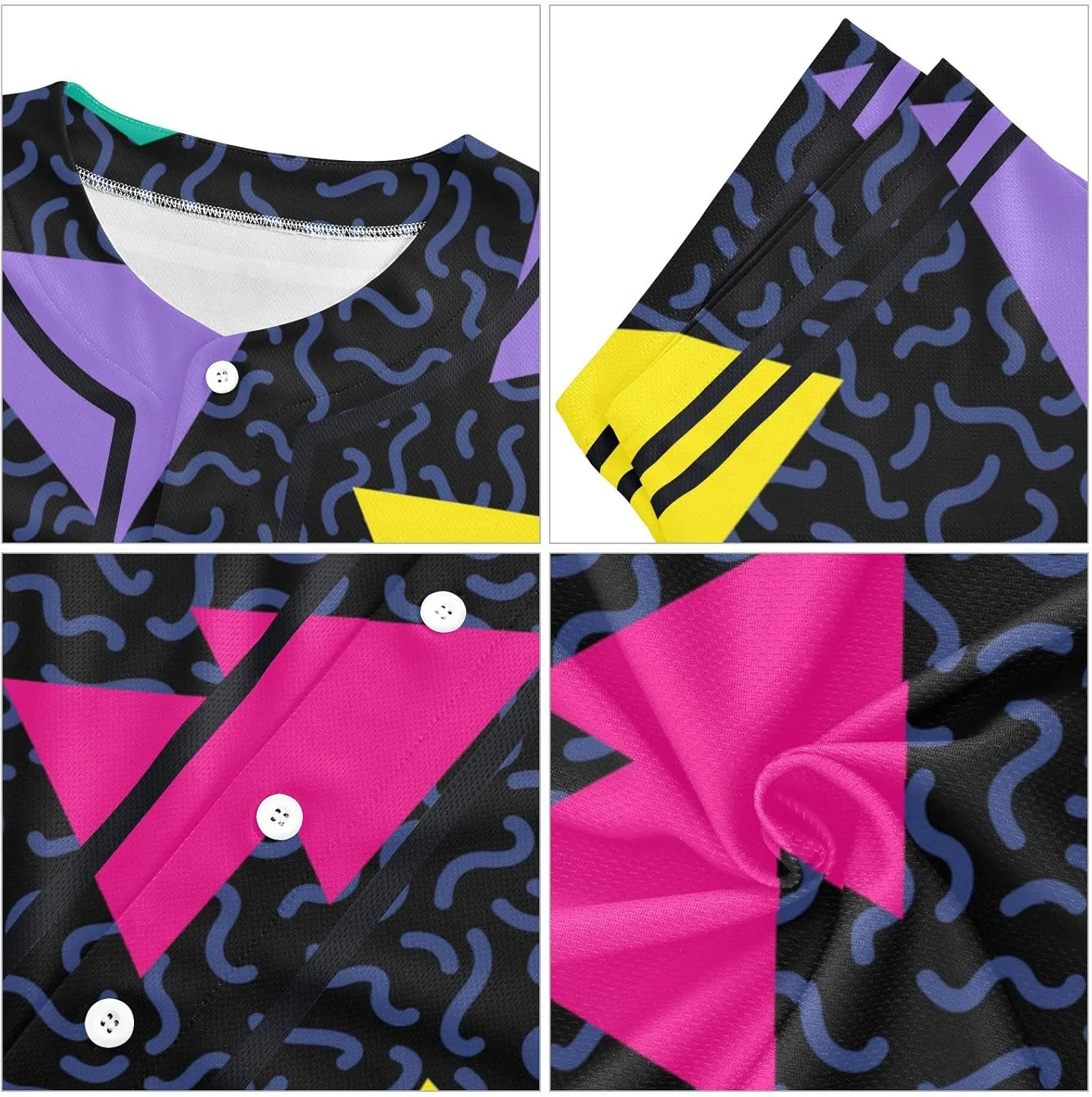 Pigsaly Men's Baseball Jersey Eighties Neon Geometric Adult Hipster Hip Hop T Shirts Vintage 90s Fashion Sports Uniform XS