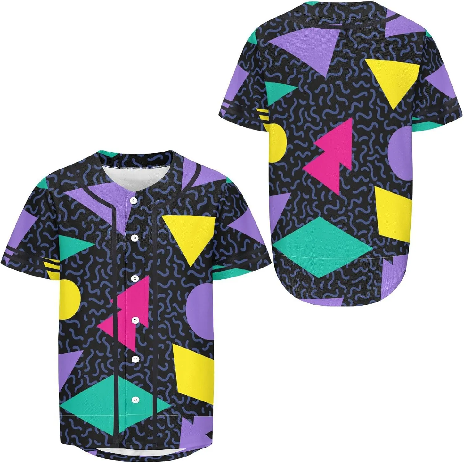 Pigsaly Men's Baseball Jersey Eighties Neon Geometric Adult Hipster Hip Hop T Shirts Vintage 90s Fashion Sports Uniform XS
