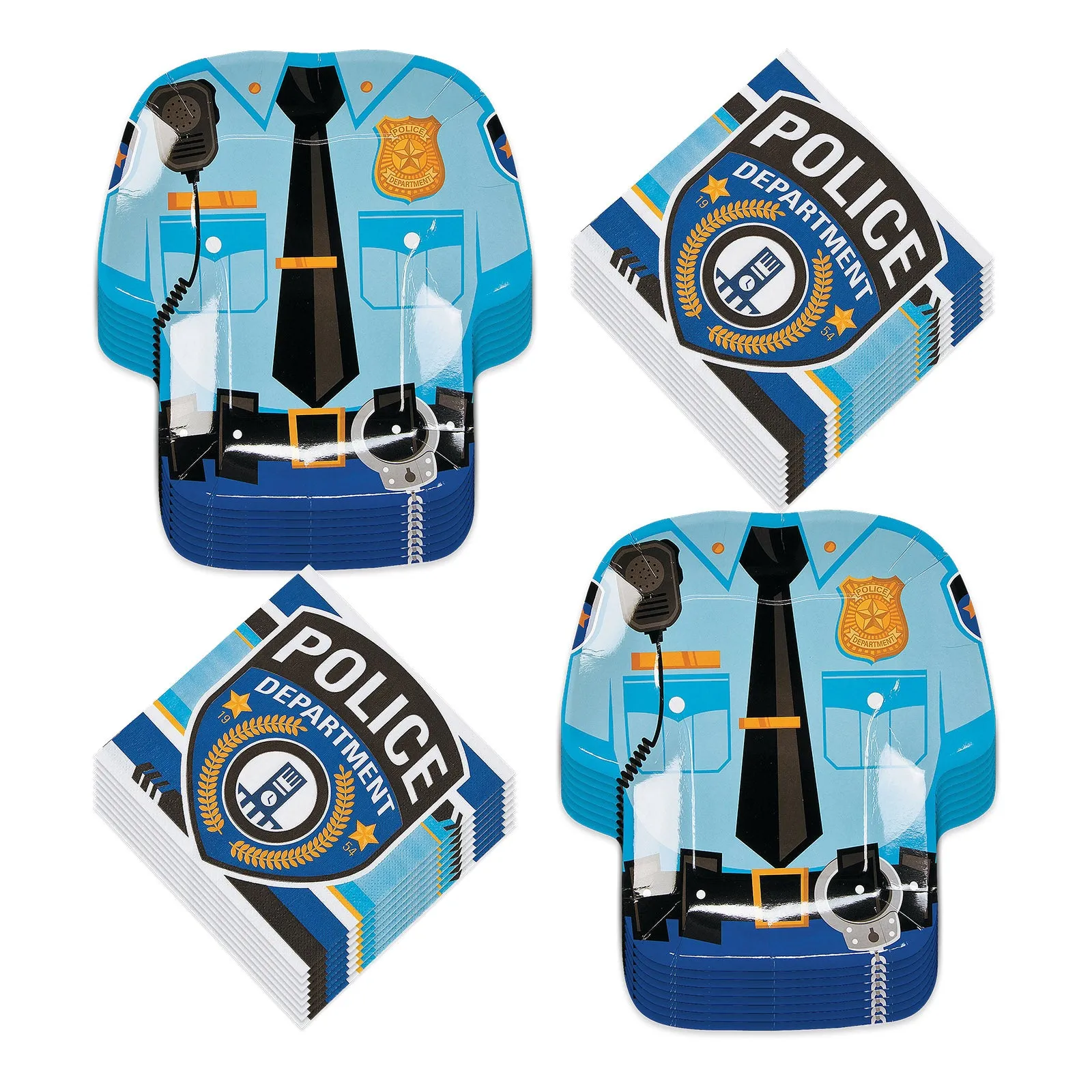 Police Party Supplies - Police Officer Uniform Shaped Plates and Luncheon Napkins (Serves 16)