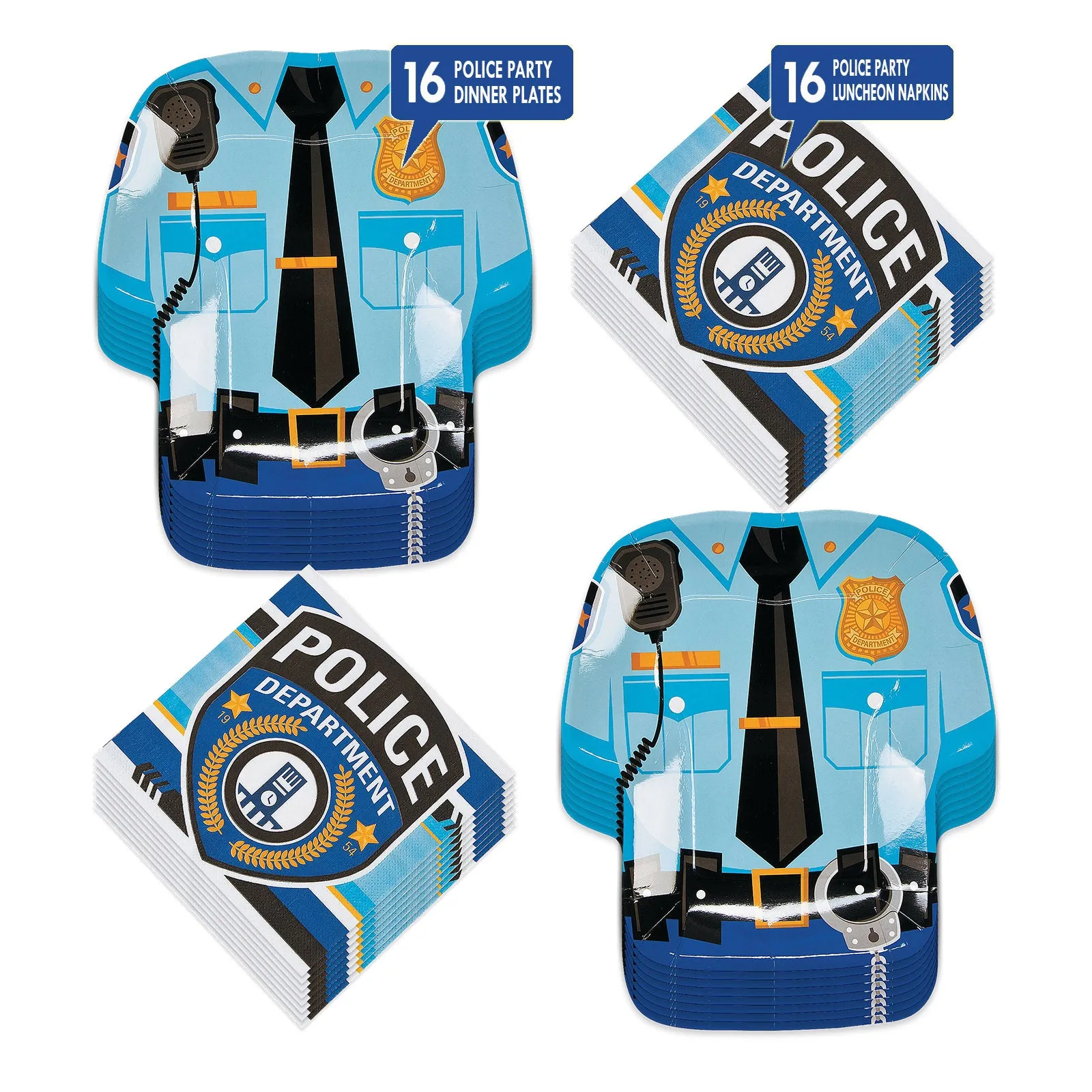 Police Party Supplies - Police Officer Uniform Shaped Plates and Luncheon Napkins (Serves 16)