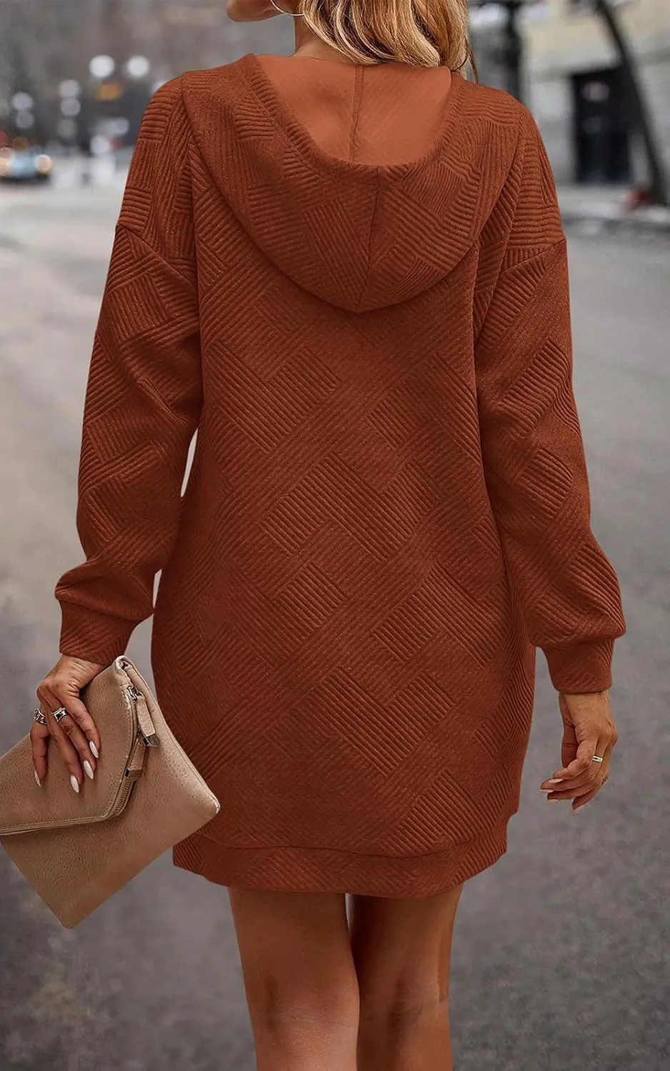 PRETTYGARDEN Womens Long Sleeve Hoodies Dress 2025 Fall Trendy Texture Sweatshirts Button Hooded Winter Dresses with Pockets