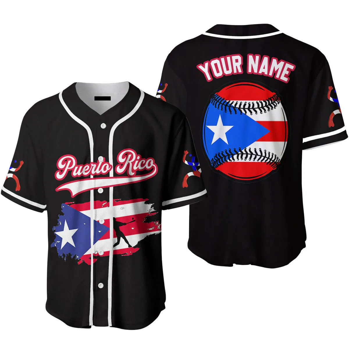 Puerto Rico Baseball Black Red White, Custom Name Baseball Jerseys For Men
