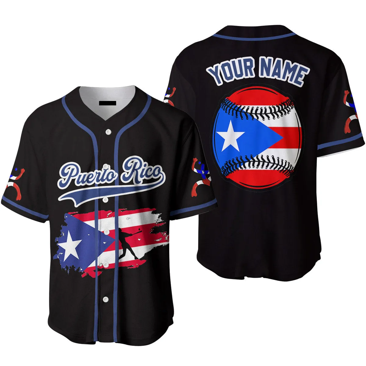 Puerto Rico Baseball Black Red White, Custom Name Baseball Jerseys For Men