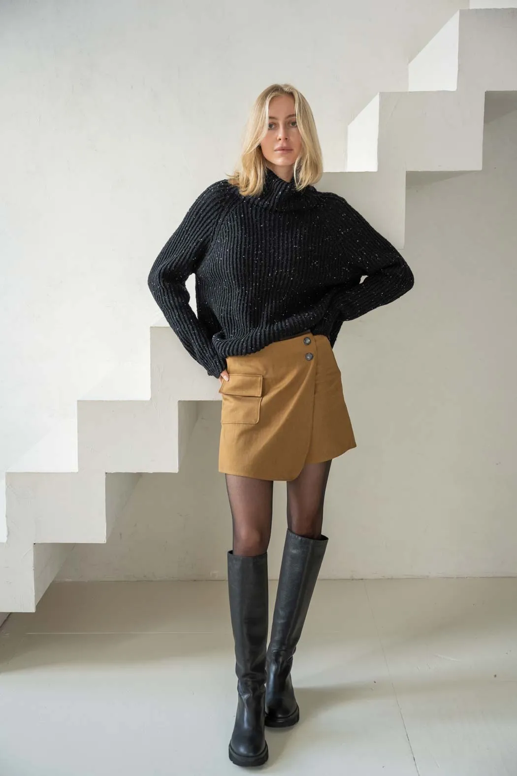 Recycled Wool Turtleneck Sweater Black