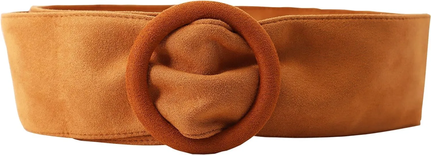 Sheface Women's Faux Suede Belt Round Buckle Cinch Belts Wide Waistband for Shirt Skirt Dress