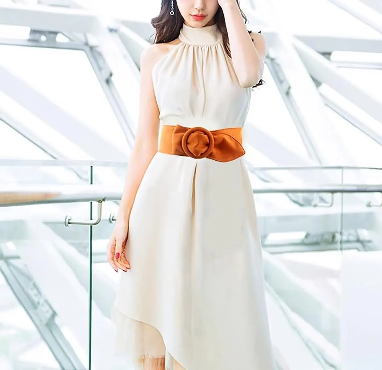 Sheface Women's Faux Suede Belt Round Buckle Cinch Belts Wide Waistband for Shirt Skirt Dress