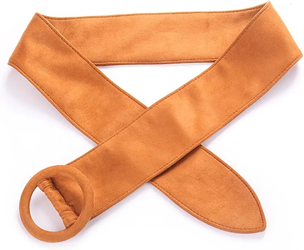 Sheface Women's Faux Suede Belt Round Buckle Cinch Belts Wide Waistband for Shirt Skirt Dress