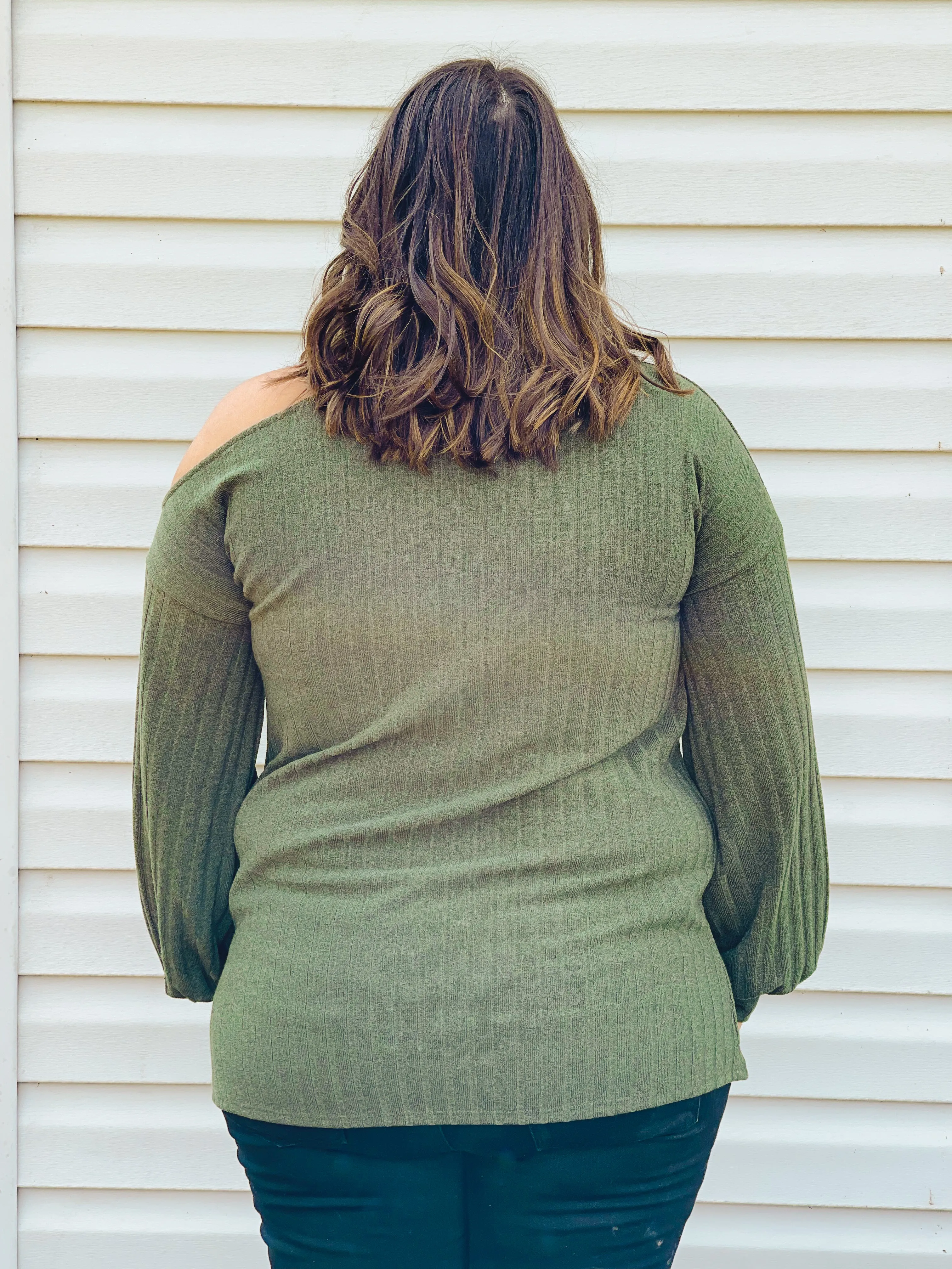 Spiced Apple Open One-Shoulder Turtleneck