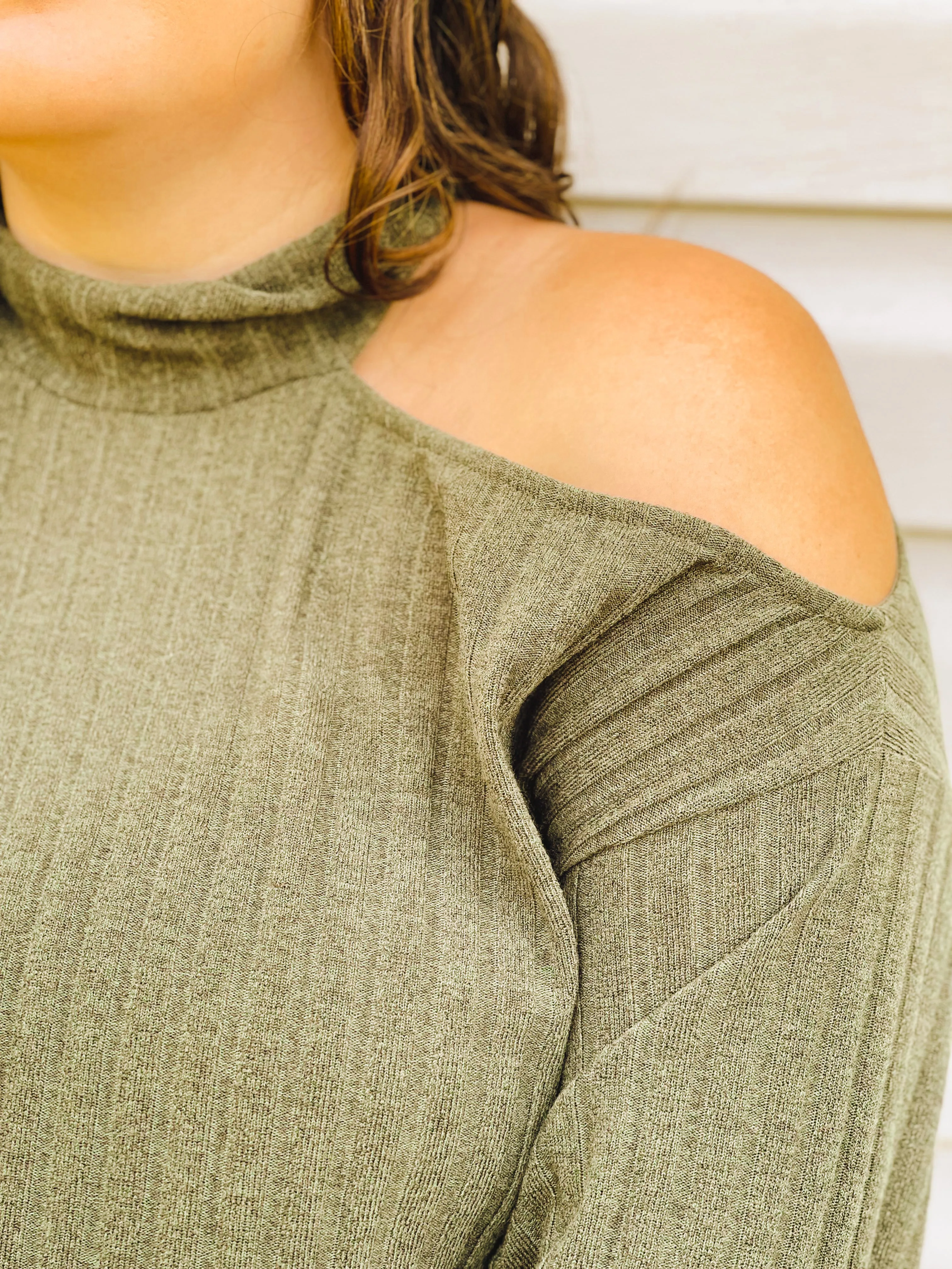 Spiced Apple Open One-Shoulder Turtleneck