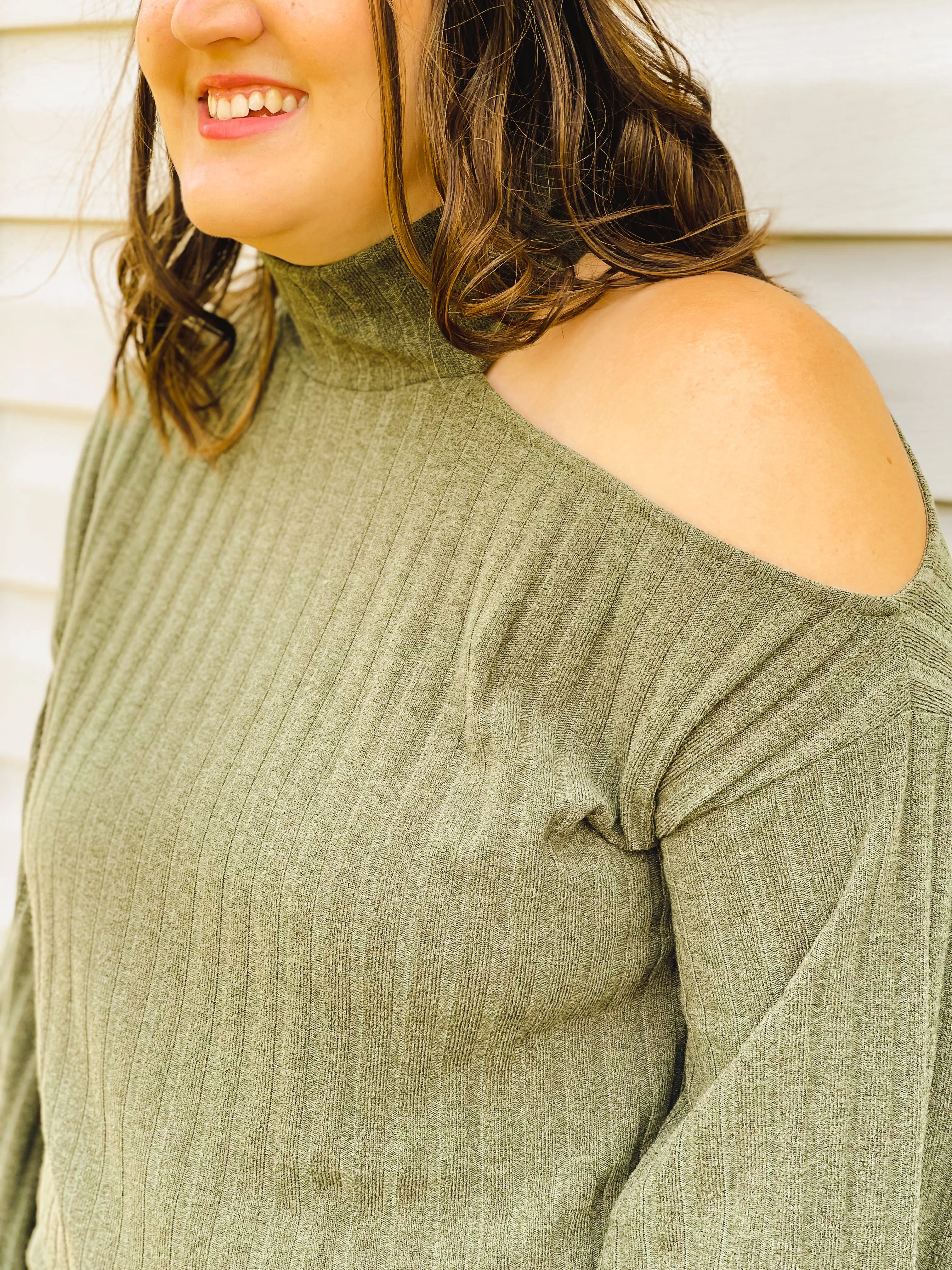 Spiced Apple Open One-Shoulder Turtleneck