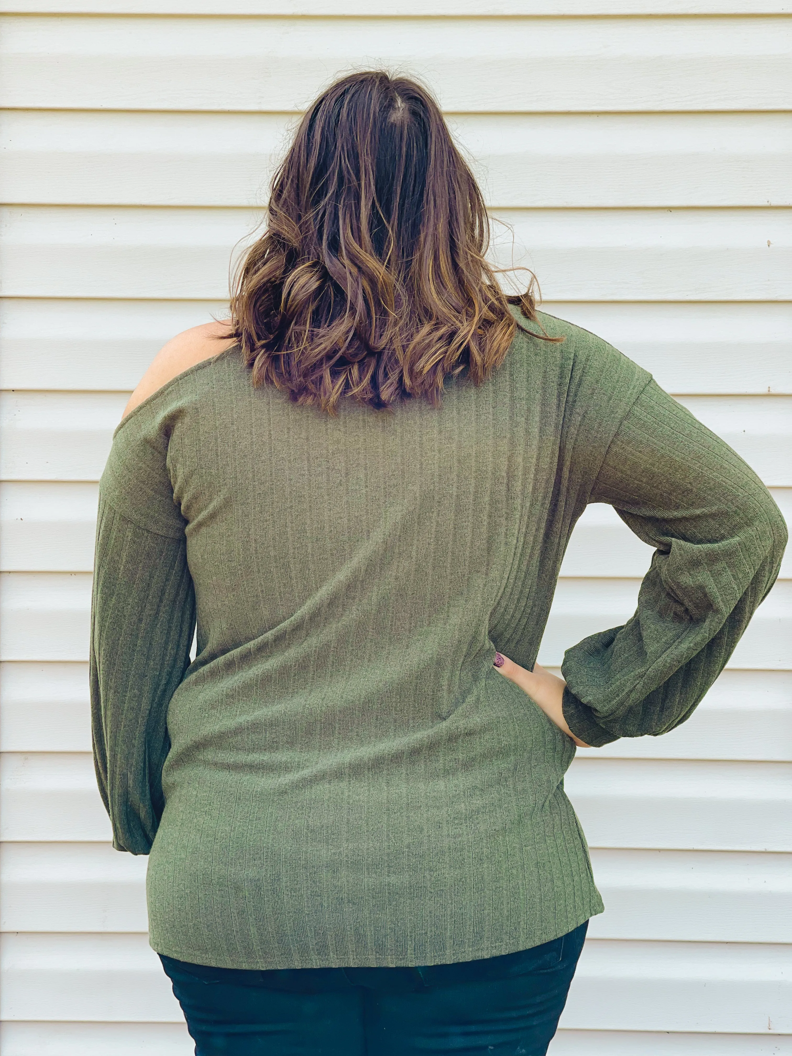 Spiced Apple Open One-Shoulder Turtleneck