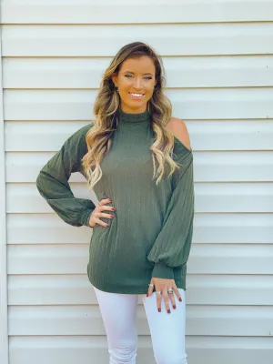 Spiced Apple Open One-Shoulder Turtleneck