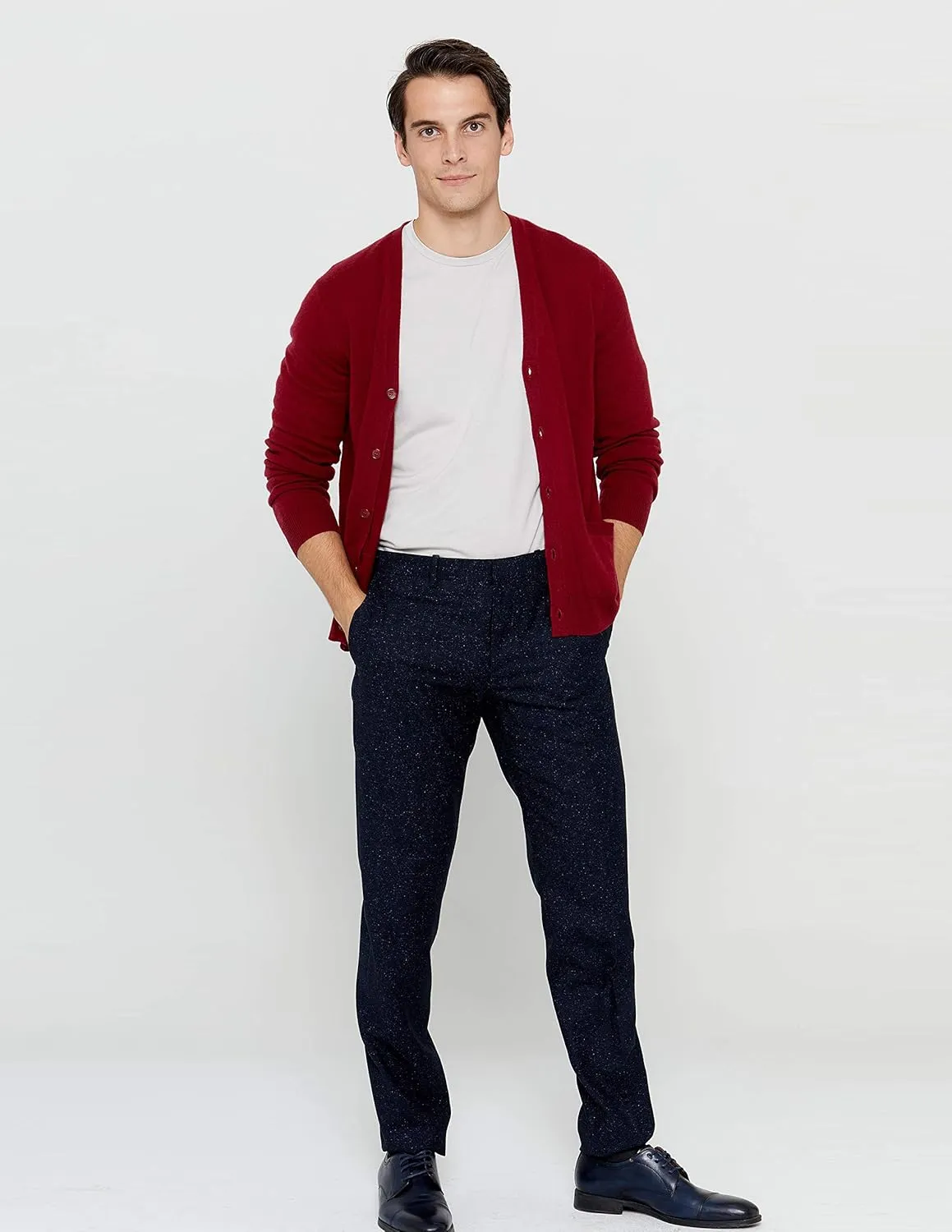 State Cashmere Men's 100% Pure Cashmere Button Front Long Sleeve Cardigan Sweater