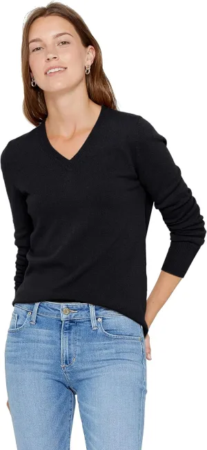 State Cashmere Womens Essential V-Neck Sweater 100% Pure Cashmere Classic Long Sleeve Pullover