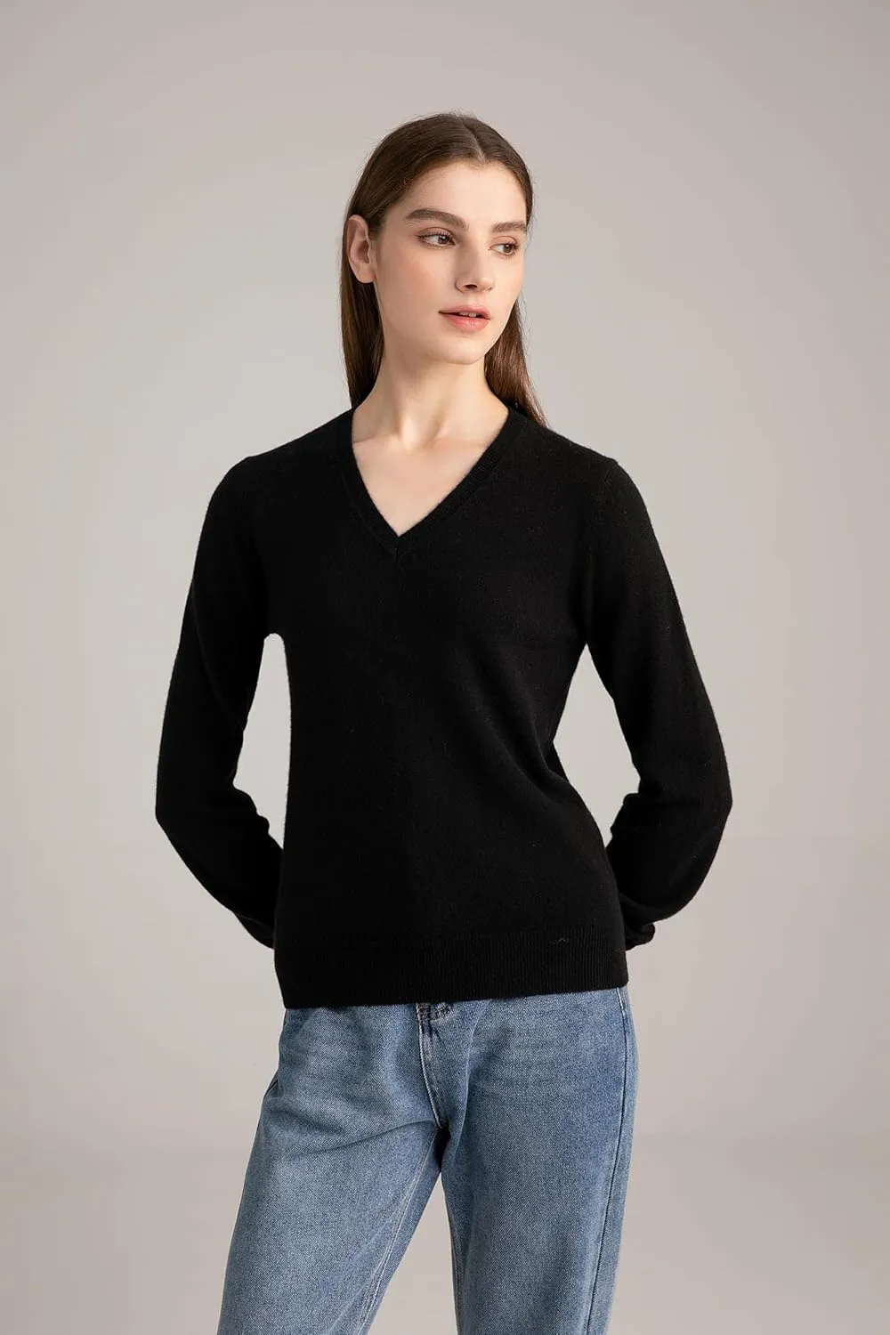 State Cashmere Womens Essential V-Neck Sweater 100% Pure Cashmere Classic Long Sleeve Pullover