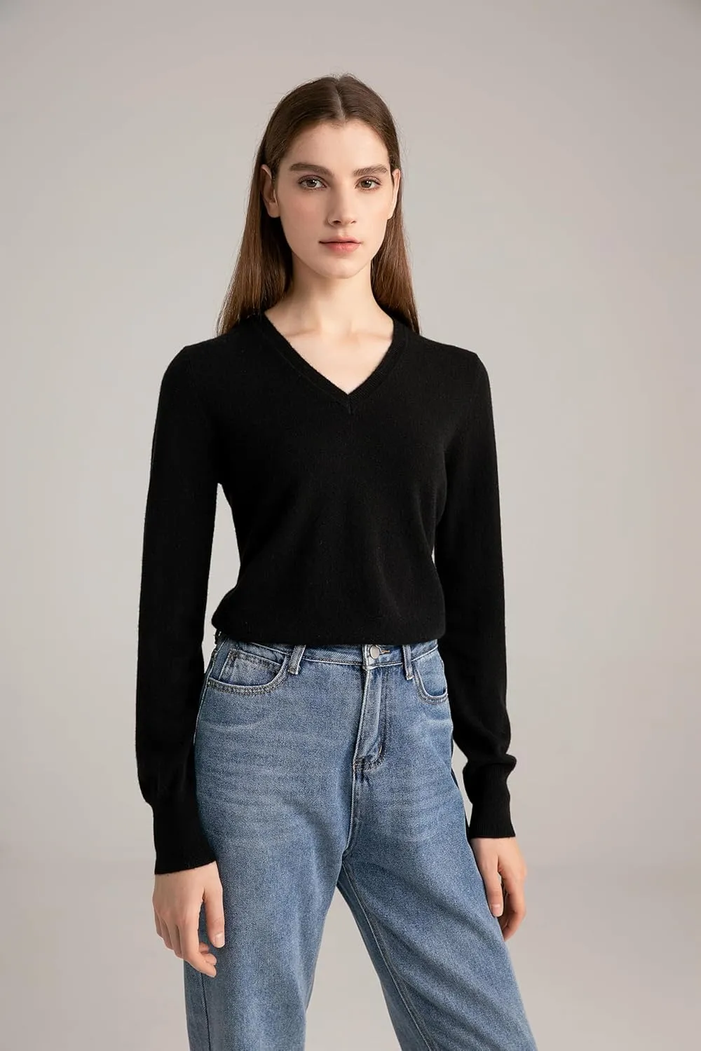 State Cashmere Womens Essential V-Neck Sweater 100% Pure Cashmere Classic Long Sleeve Pullover