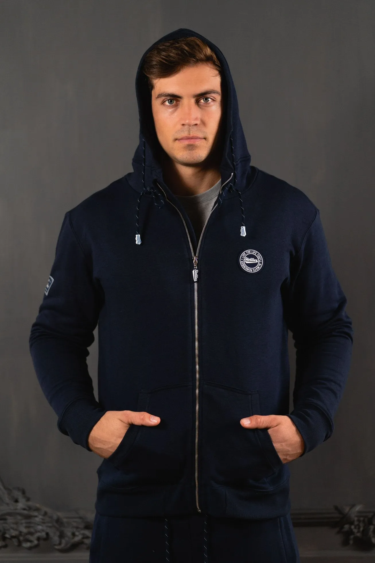 The Luxe Zip-Up Fleece Hoodie in Navy