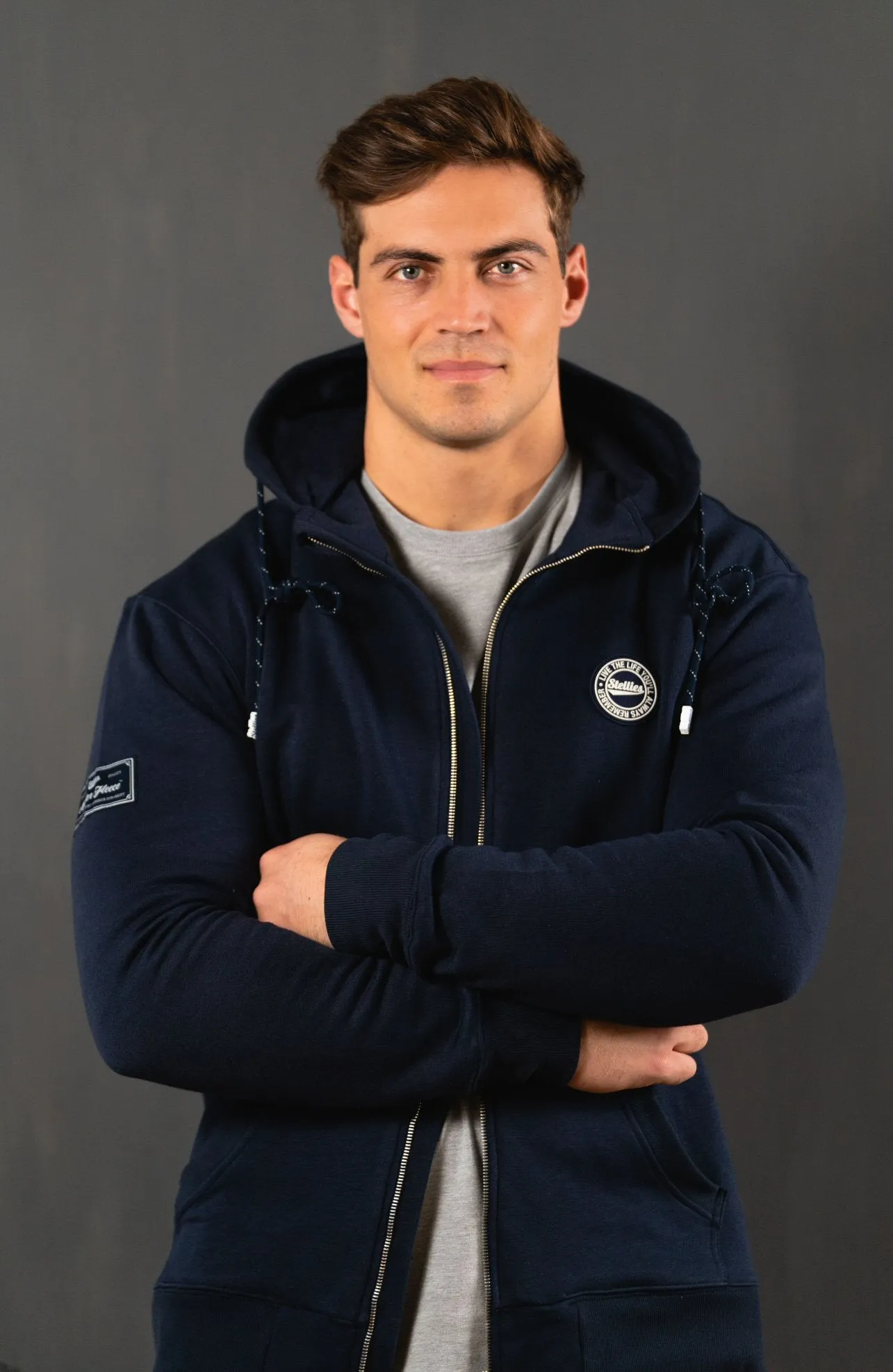 The Luxe Zip-Up Fleece Hoodie in Navy