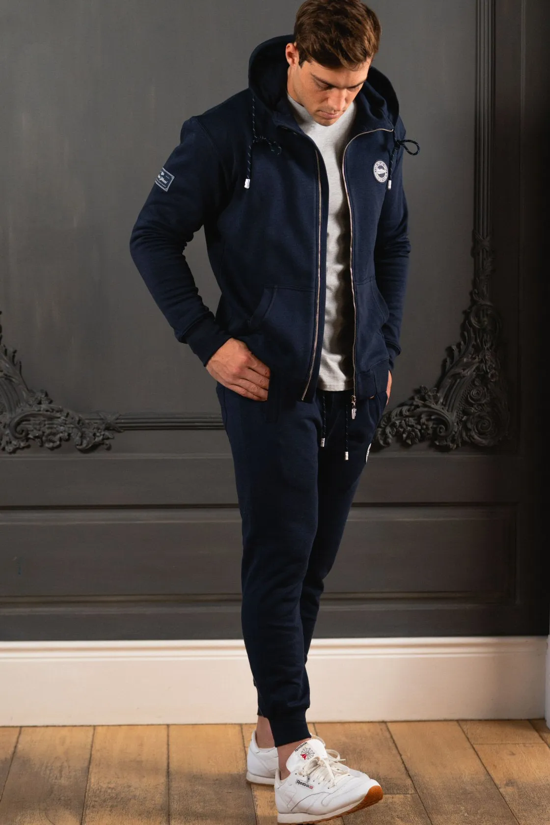 The Luxe Zip-Up Fleece Hoodie in Navy