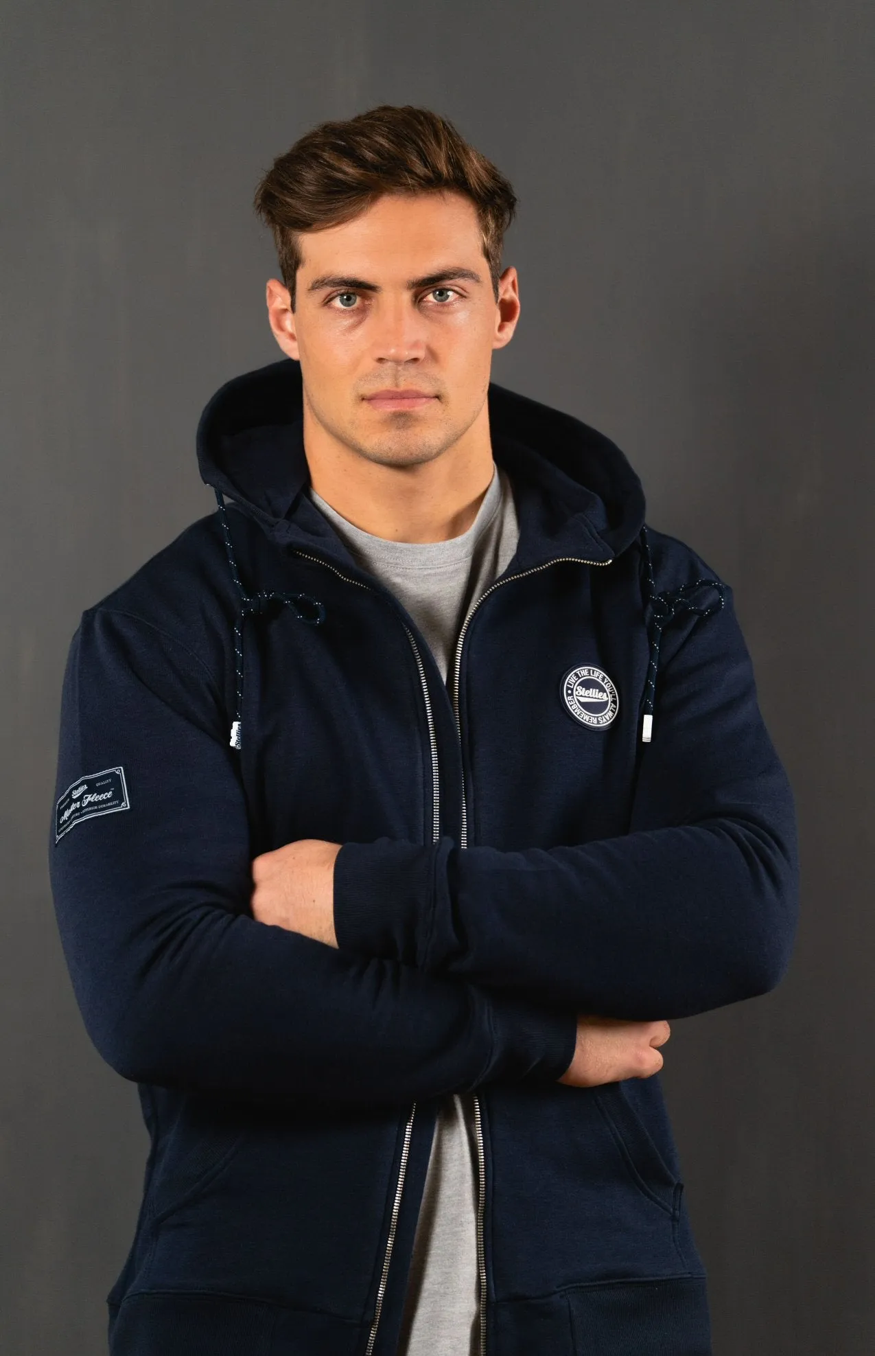 The Luxe Zip-Up Fleece Hoodie in Navy