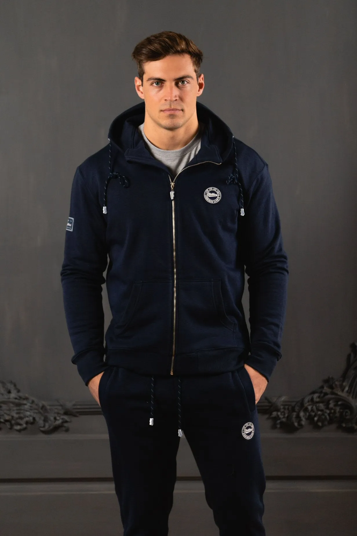 The Luxe Zip-Up Fleece Hoodie in Navy