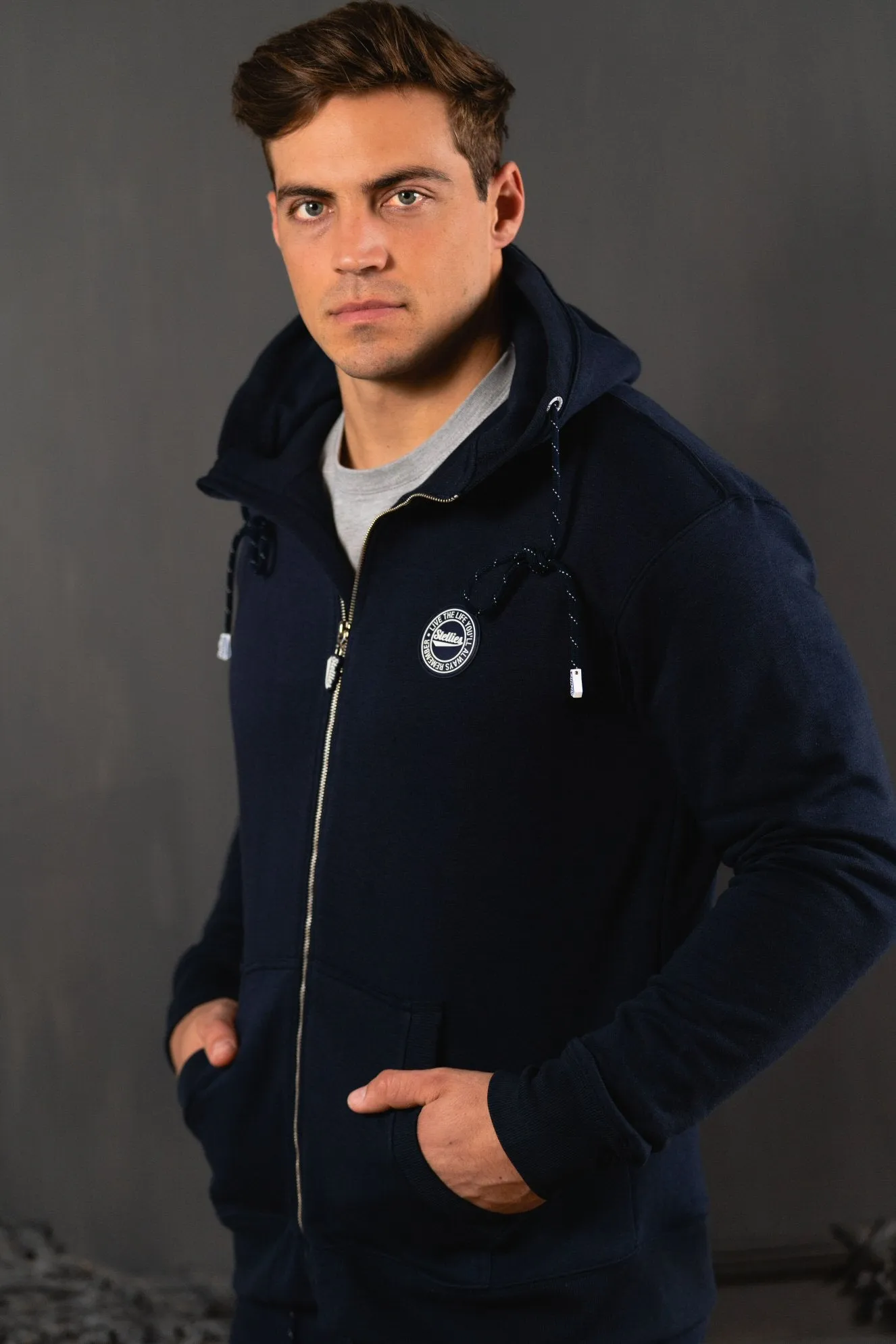 The Luxe Zip-Up Fleece Hoodie in Navy
