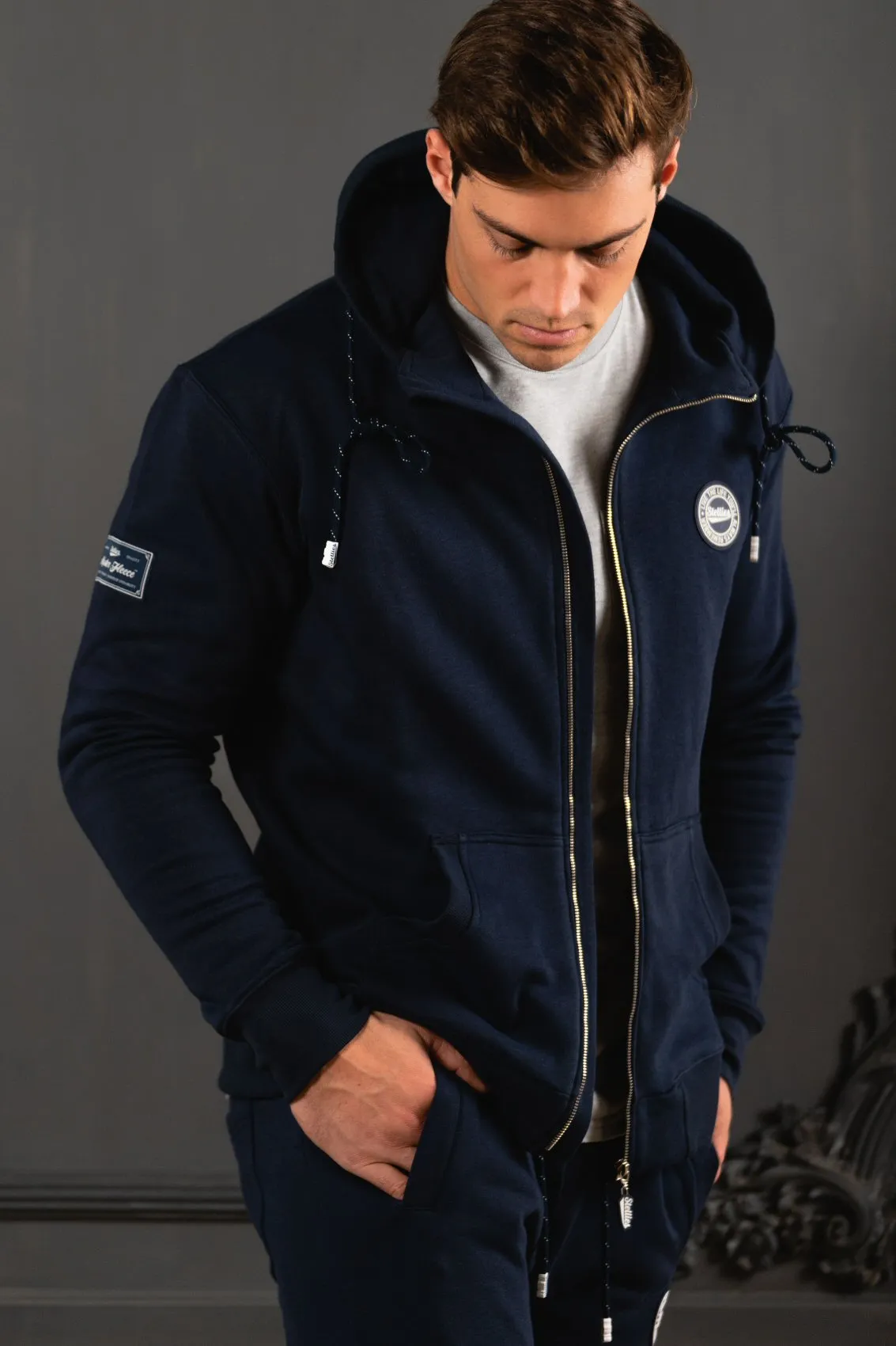 The Luxe Zip-Up Fleece Hoodie in Navy