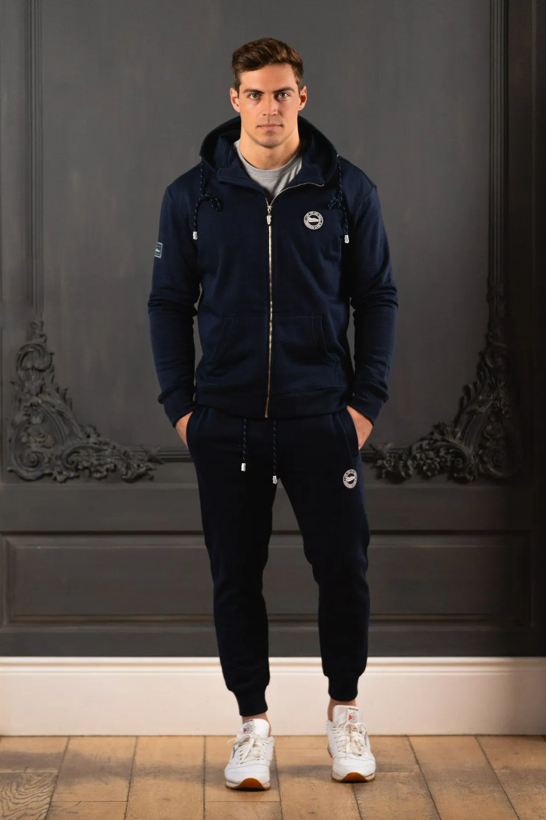 The Luxe Zip-Up Fleece Hoodie in Navy