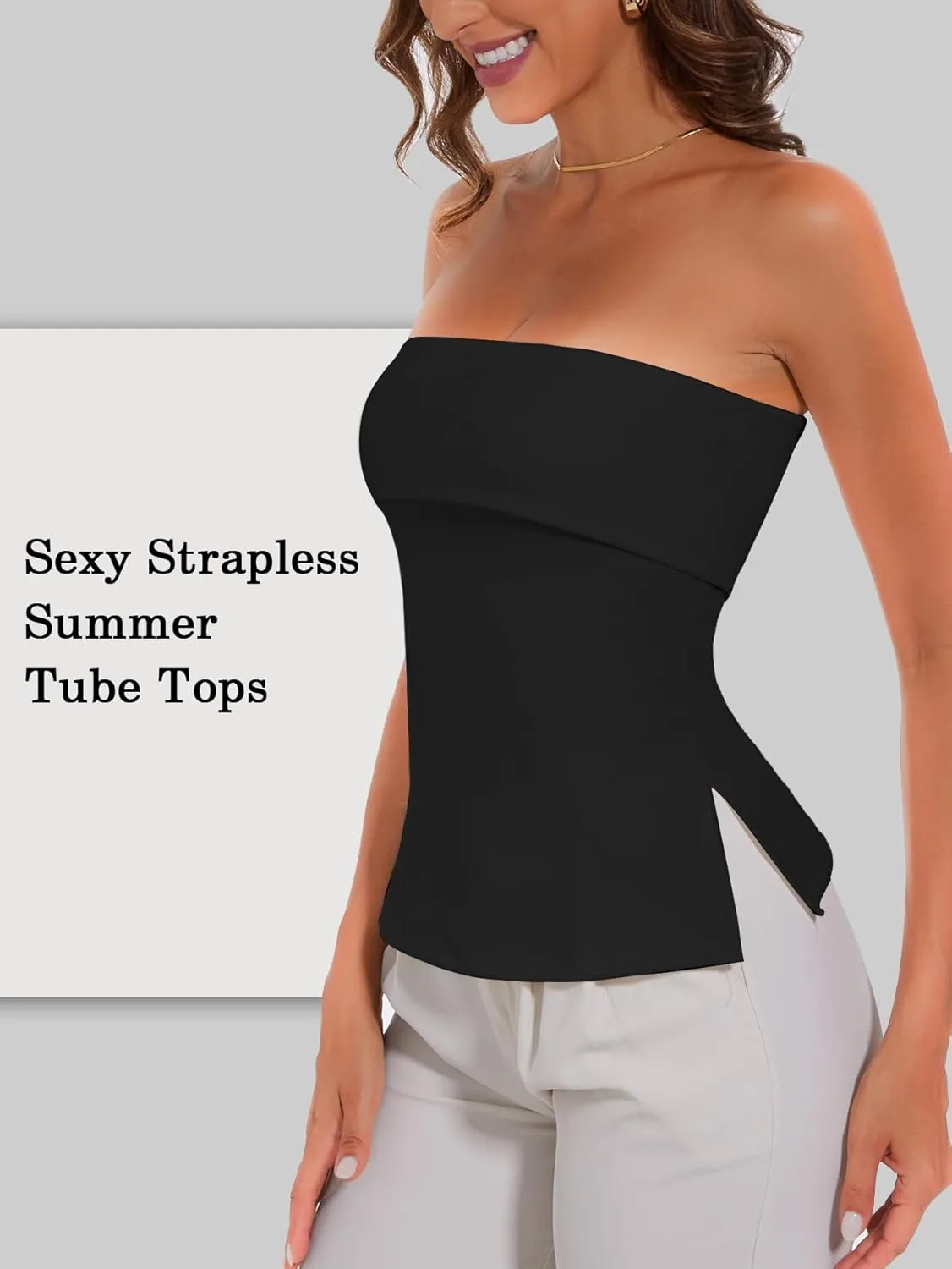 Tube Tops for Women Strapless Top Going Out Split Bandeau Top Slim Off Shoulder Bustier Backless Summer Tops