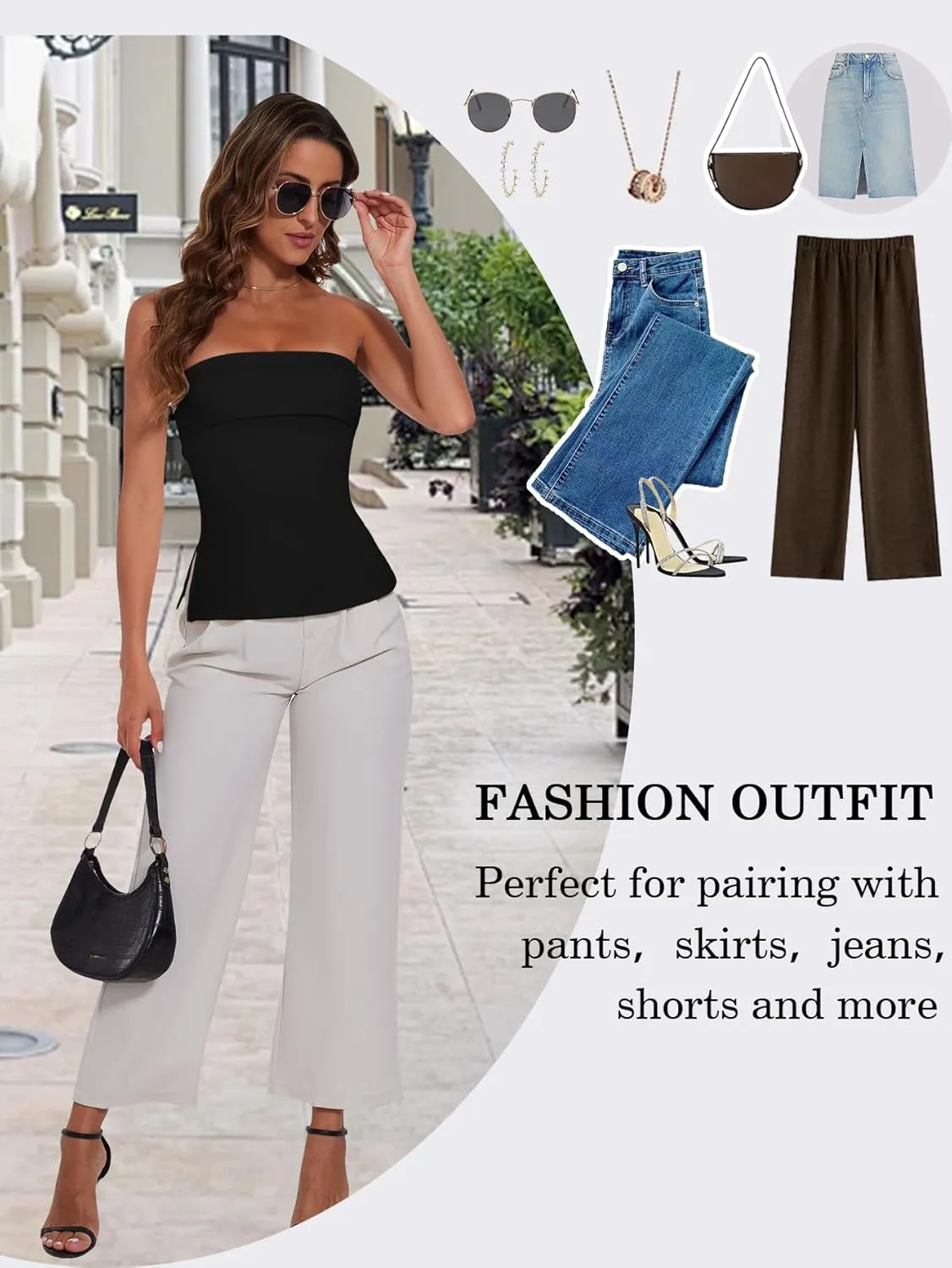 Tube Tops for Women Strapless Top Going Out Split Bandeau Top Slim Off Shoulder Bustier Backless Summer Tops