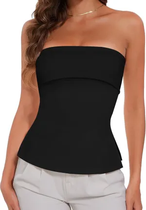 Tube Tops for Women Strapless Top Going Out Split Bandeau Top Slim Off Shoulder Bustier Backless Summer Tops