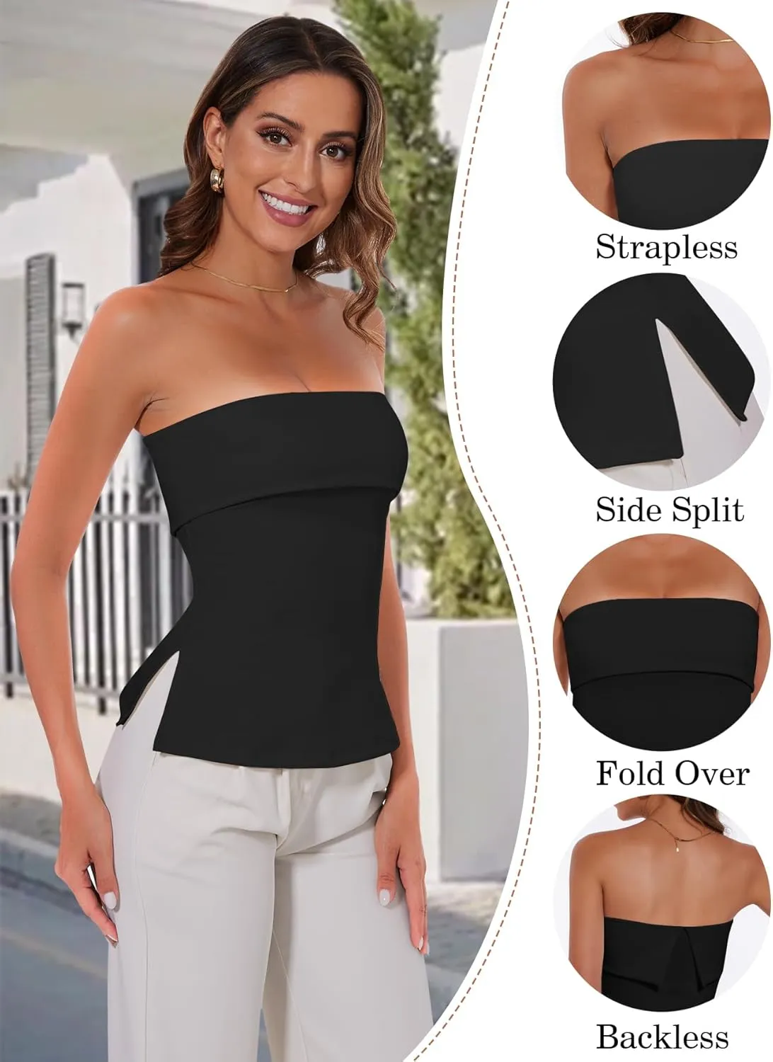 Tube Tops for Women Strapless Top Going Out Split Bandeau Top Slim Off Shoulder Bustier Backless Summer Tops
