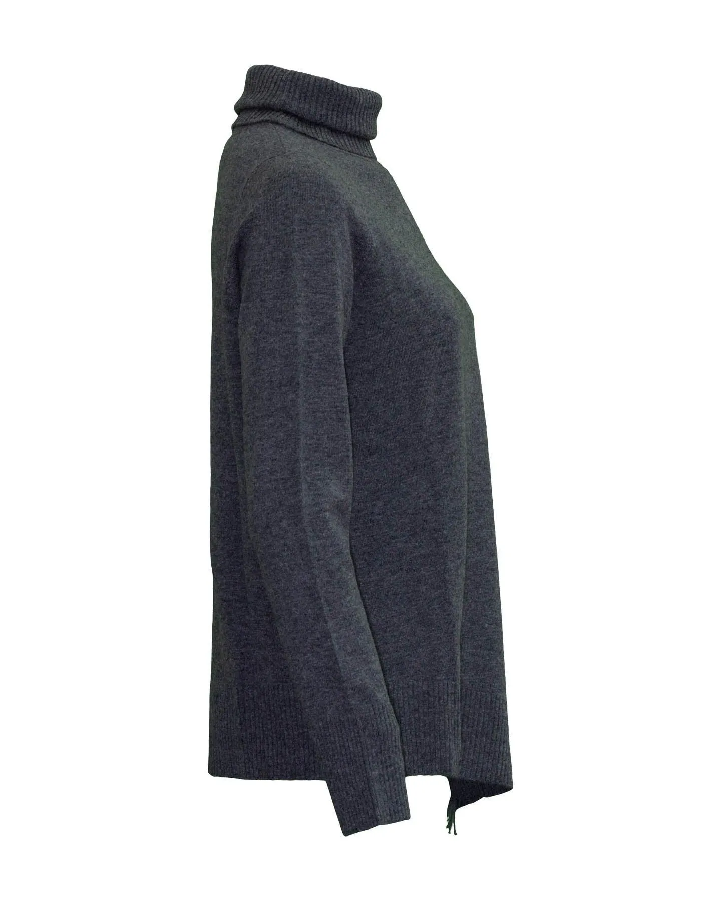 Turtleneck Asymmetrical Fringe Hem Sweater