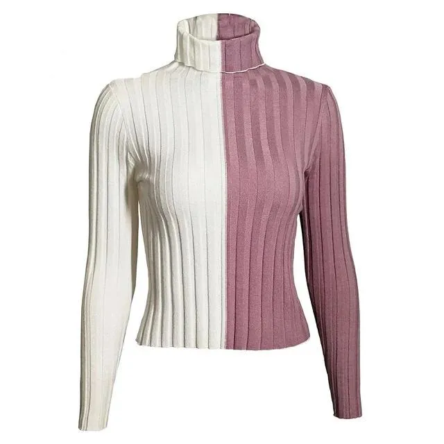 Turtleneck Sweater Patchwork knitting skinny