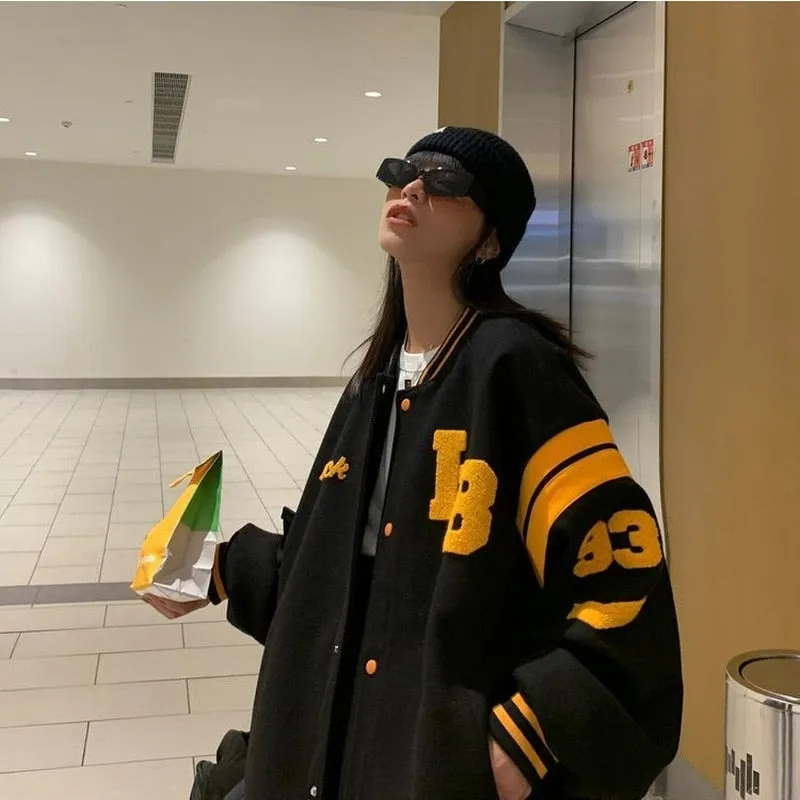 Wenkouban 2024 baseball Jacket Female Autumn And Winter Korean Of Loose Plus Velvet Thick Sweater Student Ins Baseball Uniform Tide