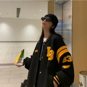 Wenkouban 2024 baseball Jacket Female Autumn And Winter Korean Of Loose Plus Velvet Thick Sweater Student Ins Baseball Uniform Tide