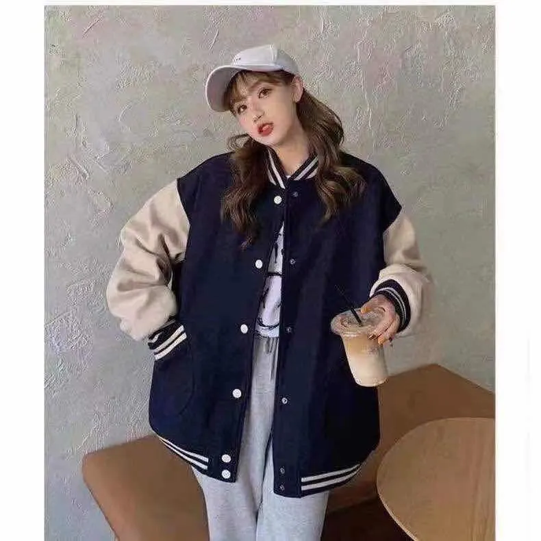 Wenkouban 2024 baseball Jacket Female Autumn And Winter Korean Of Loose Plus Velvet Thick Sweater Student Ins Baseball Uniform Tide