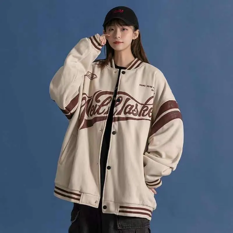 Wenkouban 2024 baseball Jacket Female Autumn And Winter Korean Of Loose Plus Velvet Thick Sweater Student Ins Baseball Uniform Tide