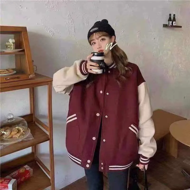 Wenkouban 2024 baseball Jacket Female Autumn And Winter Korean Of Loose Plus Velvet Thick Sweater Student Ins Baseball Uniform Tide