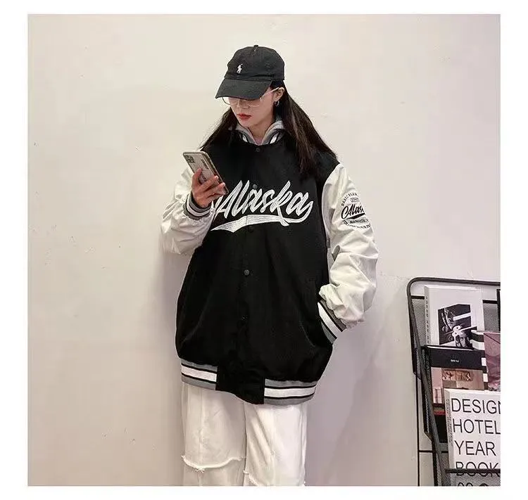 Wenkouban 2024 baseball Jacket Female Autumn And Winter Korean Of Loose Plus Velvet Thick Sweater Student Ins Baseball Uniform Tide