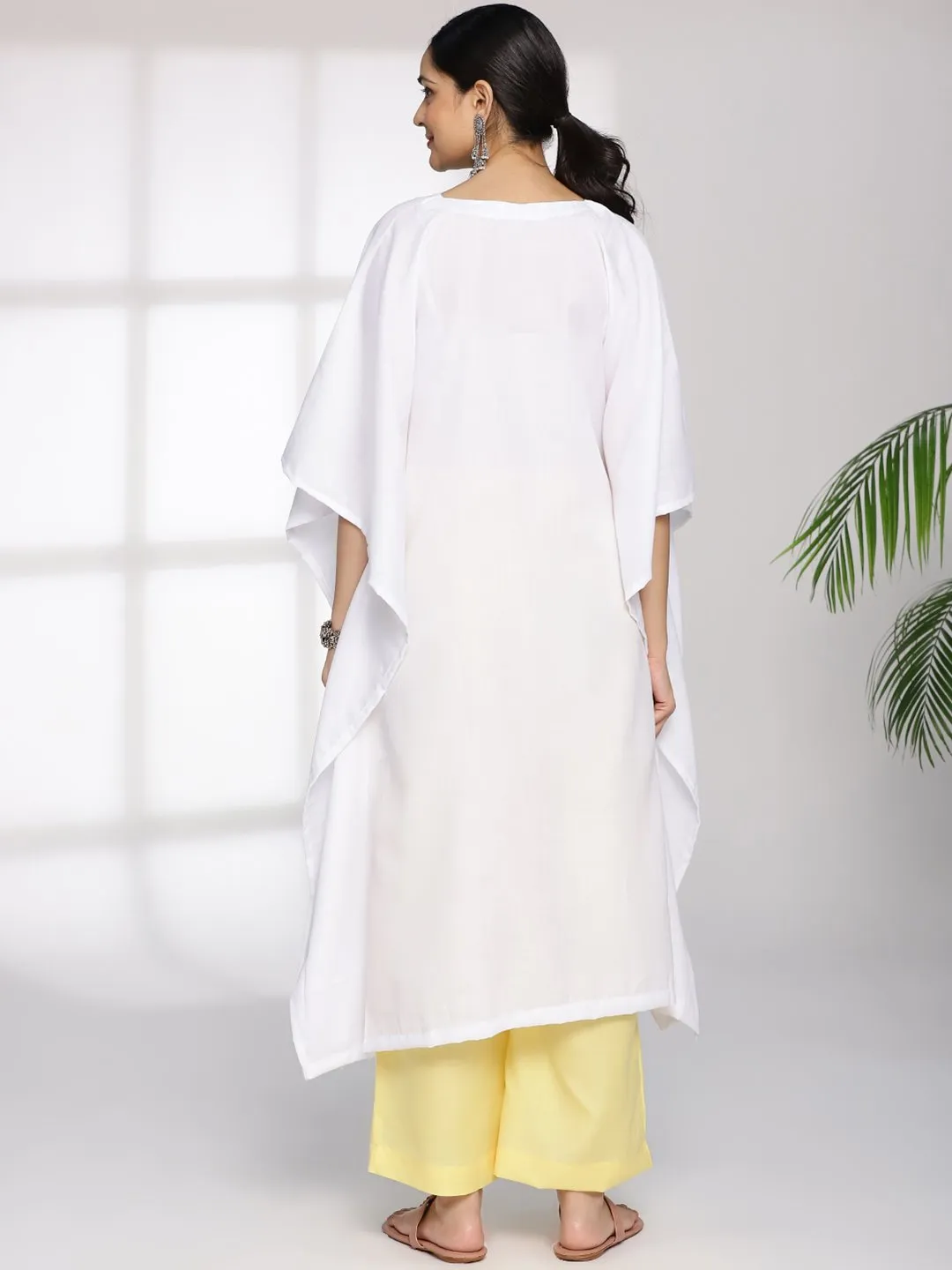 White CottonSlub LongKaftan - RubyBloom