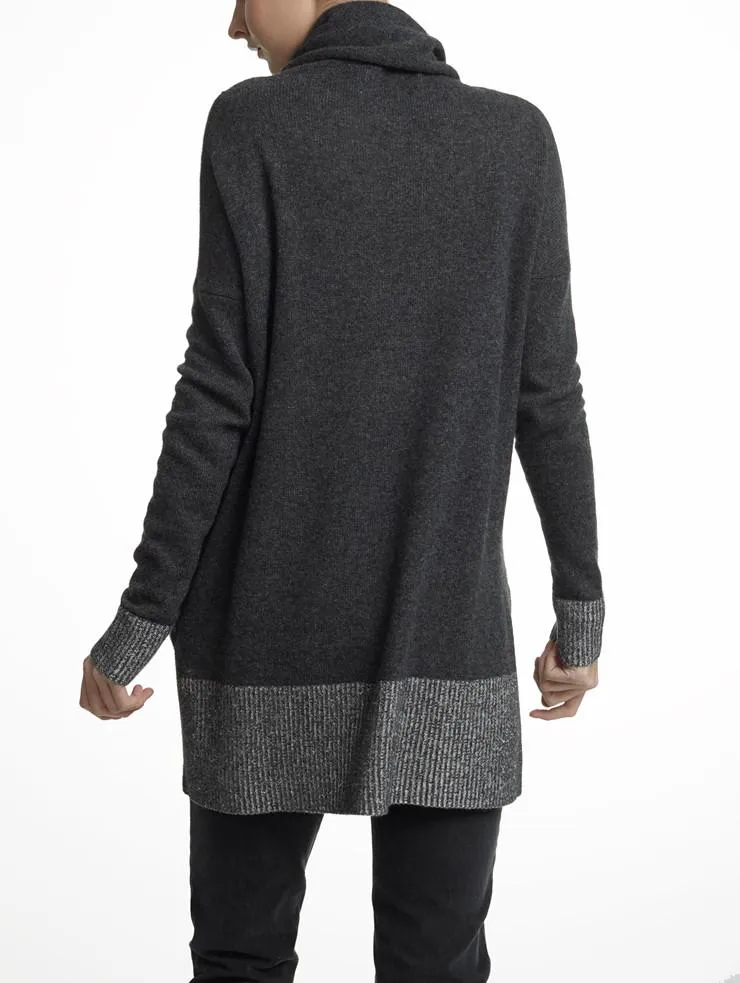 White   Warren - Cashmere Plaited Trim Funnelneck Charcoal/Glacier Grey