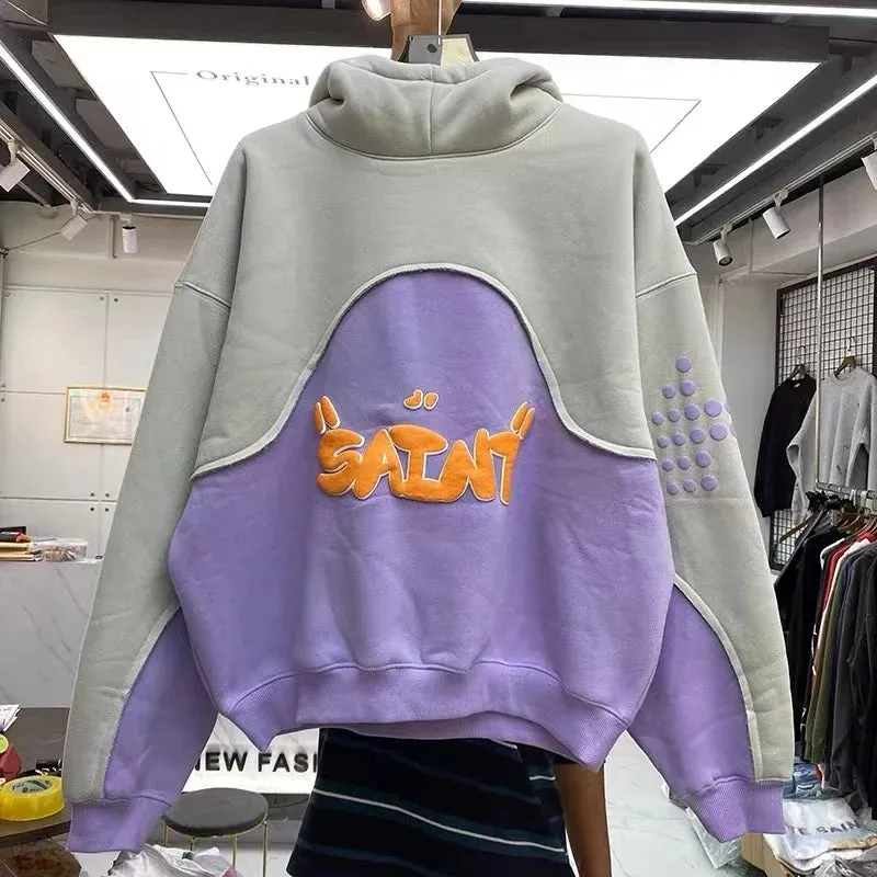 Wiaofellas  -  Three-dimensional foam splicing color hoodie plus fleece hoodie men and women