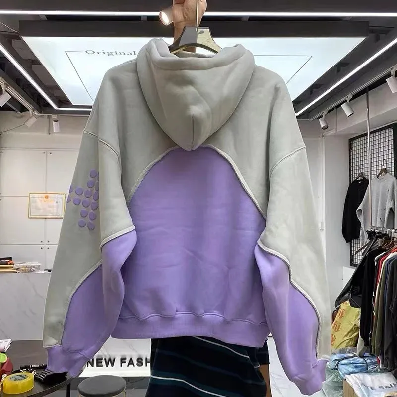 Wiaofellas  -  Three-dimensional foam splicing color hoodie plus fleece hoodie men and women