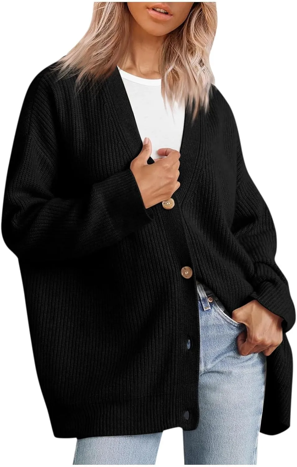 Women Cashmere Cocoon Cardigan Open Front Oversized Button Down Chunky Cardigan V Neck Cardigans Sweaters Knit Coat
