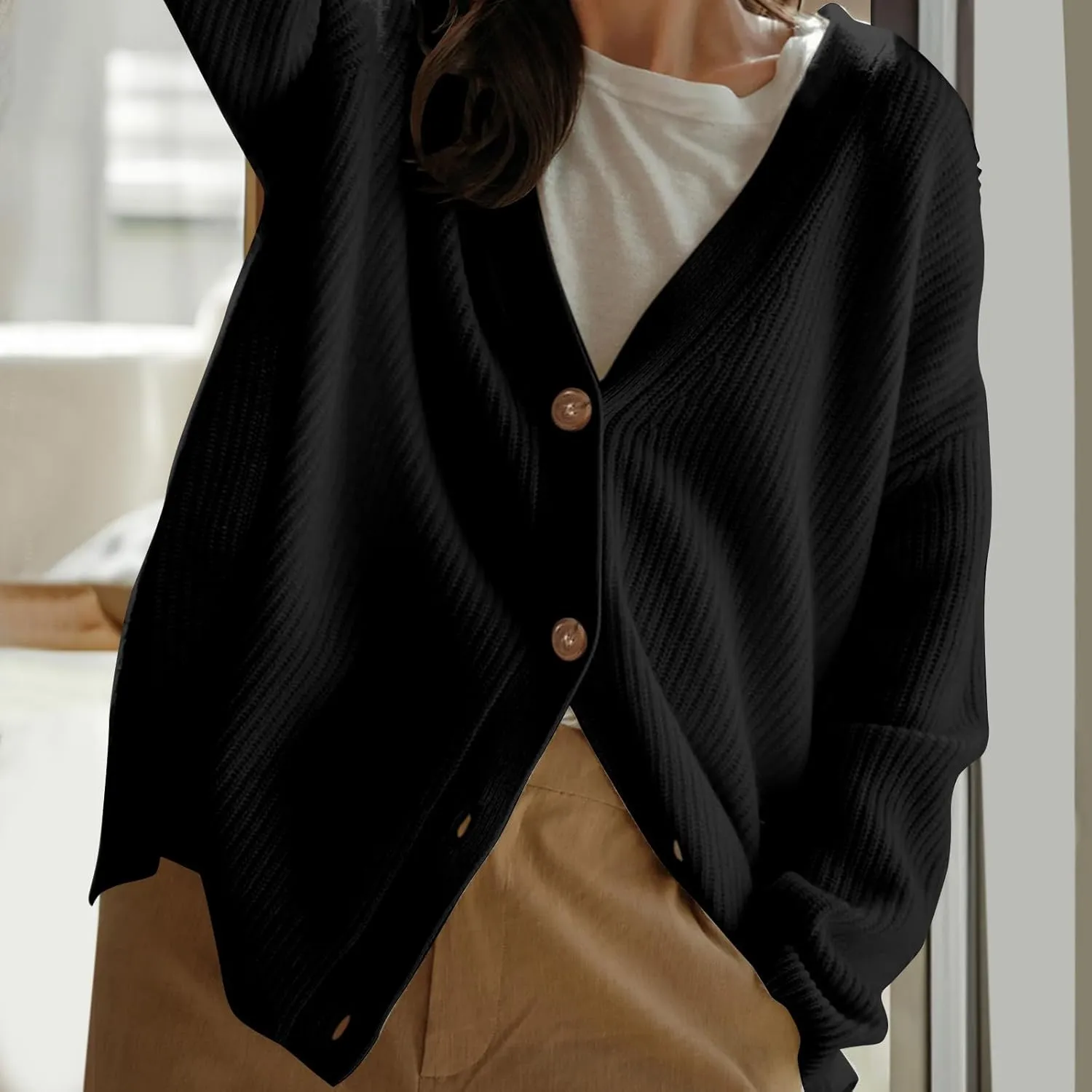 Women Cashmere Cocoon Cardigan Open Front Oversized Button Down Chunky Cardigan V Neck Cardigans Sweaters Knit Coat