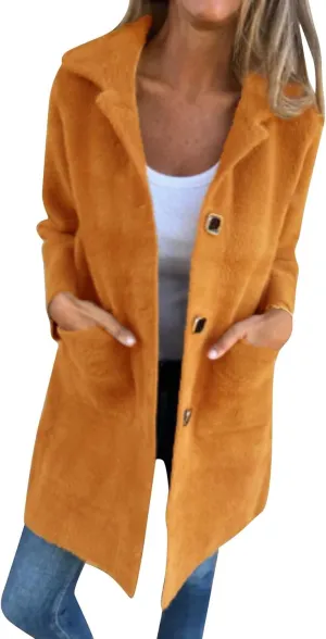 Womens Long Cardigan Sweater Casual Open Front Cardigans Button Down Trench Coat Oversized Pea Coat with Pockets