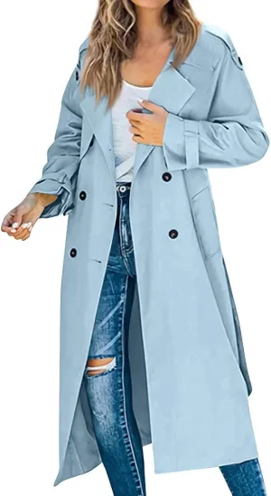Women's Trench Coat Double Breasted Long Trench Coats 2025 Fall Fashion Windproof Classic Lapel Overcoat with Belt